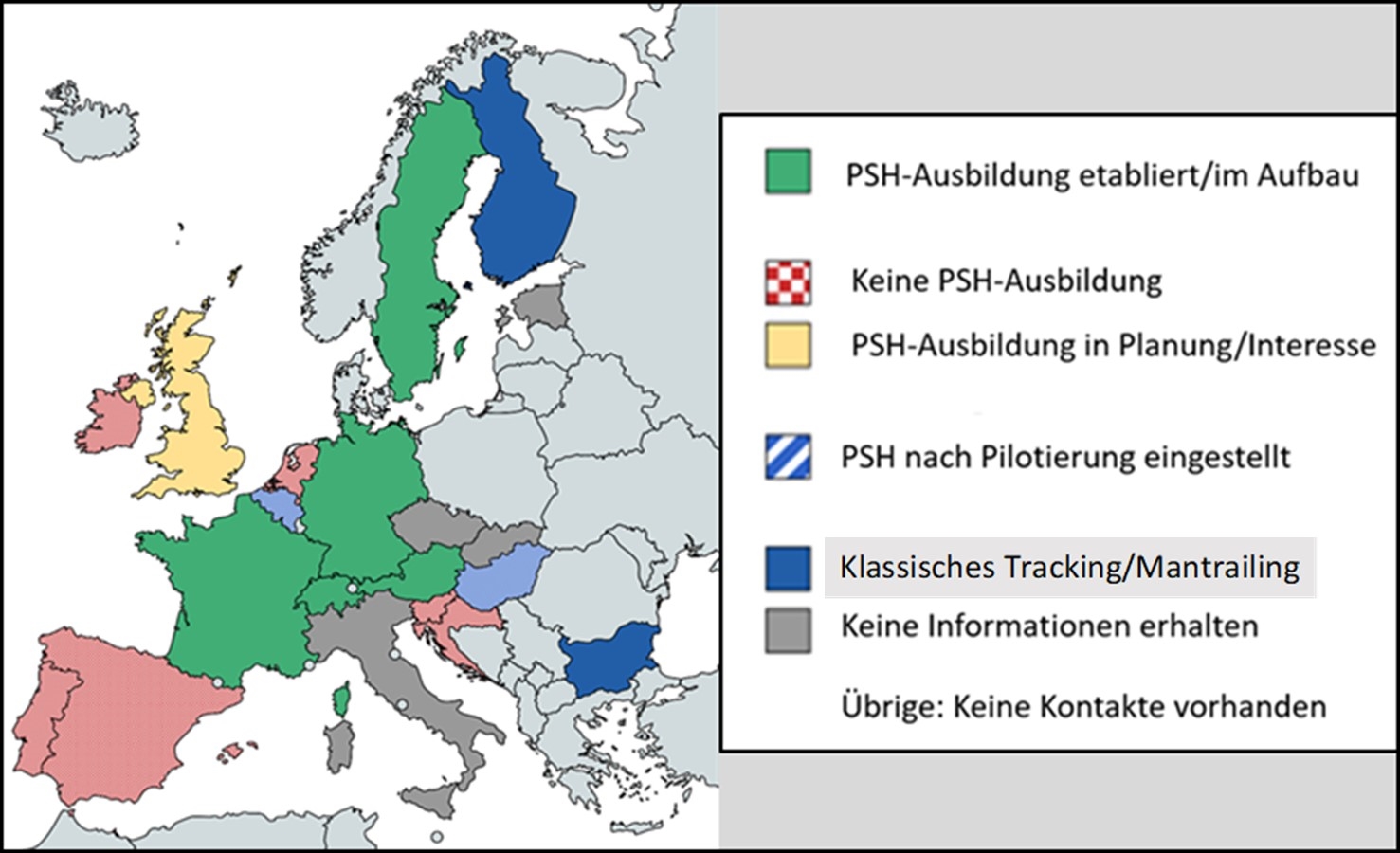 Übersicht zur Personenspürhundepraxis bei Polizeieinheiten im europäischen Raum.