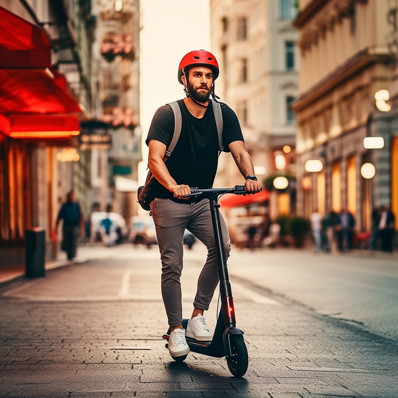 Scooterfahrer mit Helm